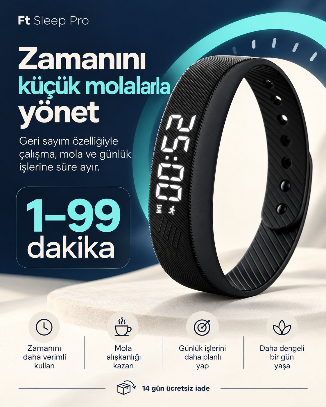 Ft Sleep Pro – Sessiz Titreşimli Çok Fonkisyonlu Alarm Bilekliği