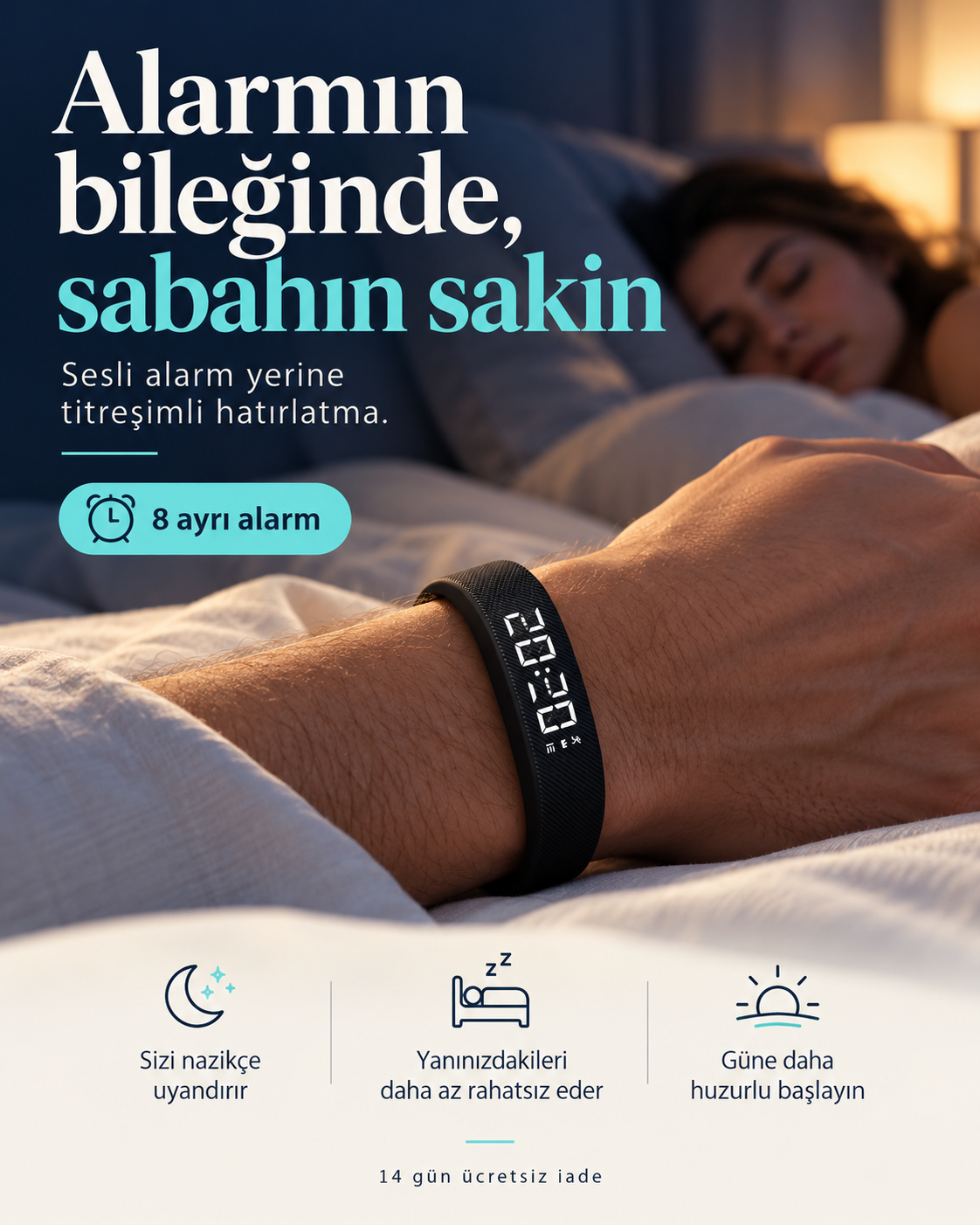 Ft Sleep Pro – Sessiz Titreşimli Çok Fonkisyonlu Alarm Bilekliği