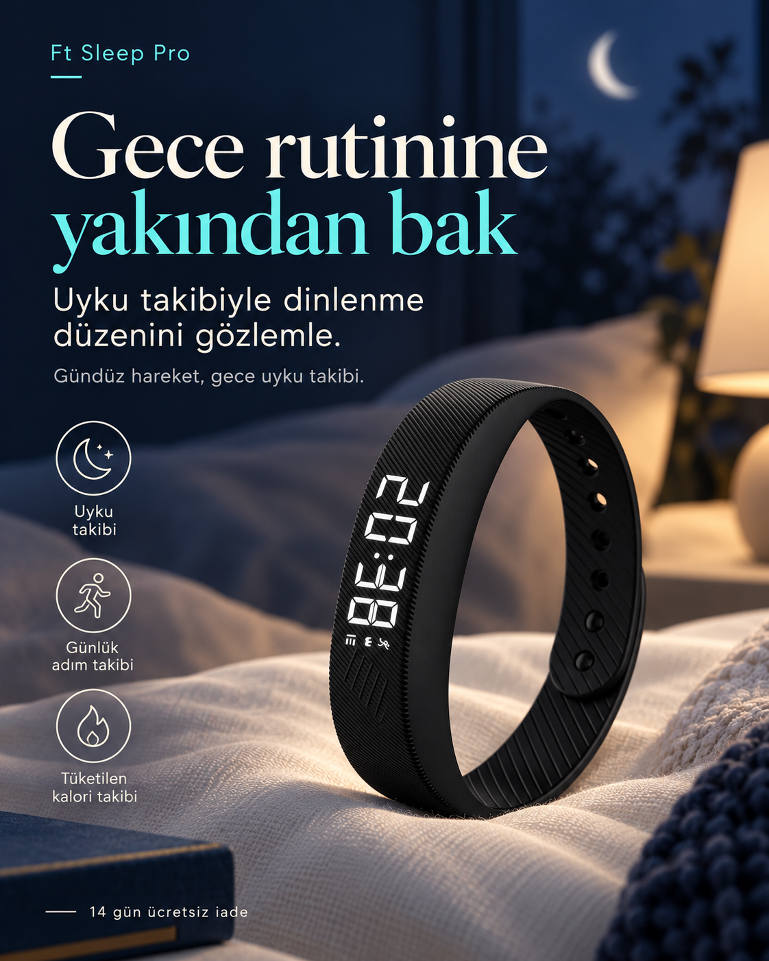 Ft Sleep Pro – Sessiz Titreşimli Çok Fonkisyonlu Alarm Bilekliği