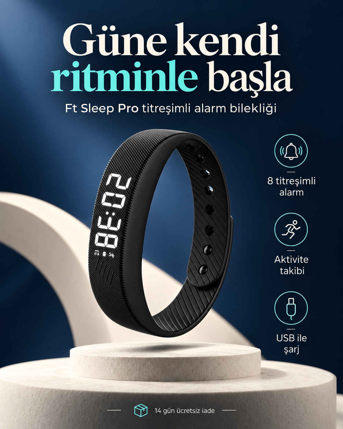 Ft Sleep Pro – Sessiz Titreşimli Çok Fonkisyonlu Alarm Bilekliği