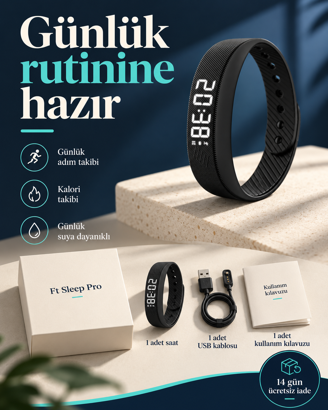 Ft Sleep Pro – Sessiz Titreşimli Çok Fonkisyonlu Alarm Bilekliği