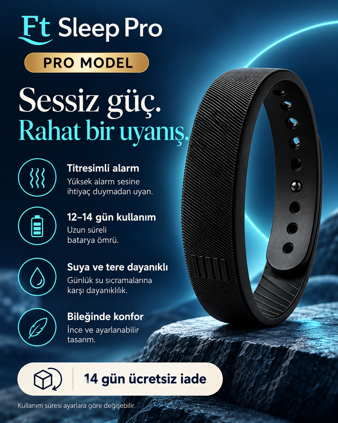 Ft Sleep Pro – Sessiz Titreşimli Çok Fonkisyonlu Alarm Bilekliği