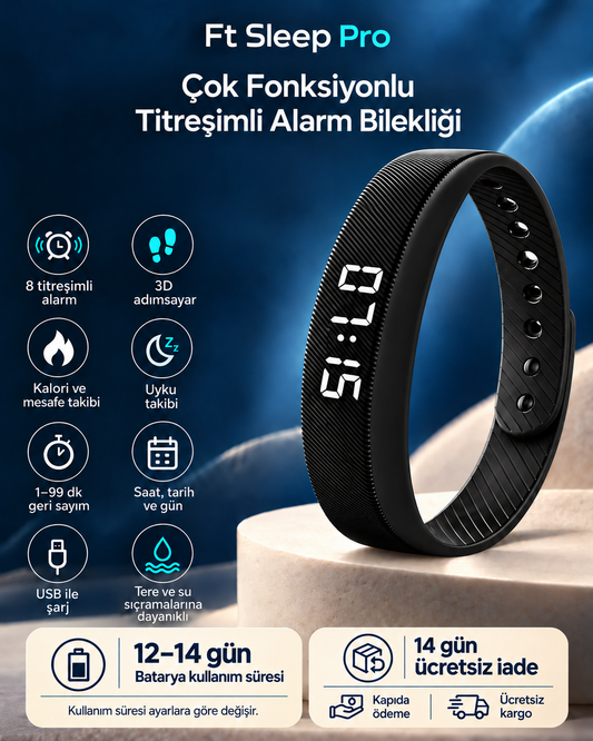 Ft Sleep Pro – Sessiz Titreşimli Çok Fonkisyonlu Alarm Bilekliği